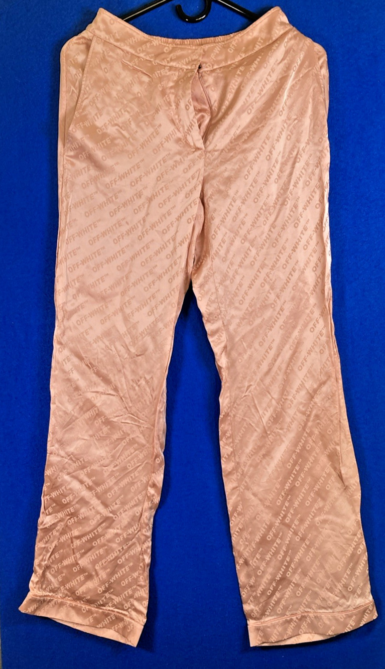 Off-White Virgil Abloh Pink Jacquard Satin Flared Trousers Promo Pants Monogram